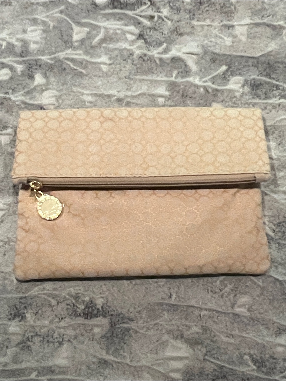 Bulgari Metallic Taupe Fold-Over Clutch with Gold Charm